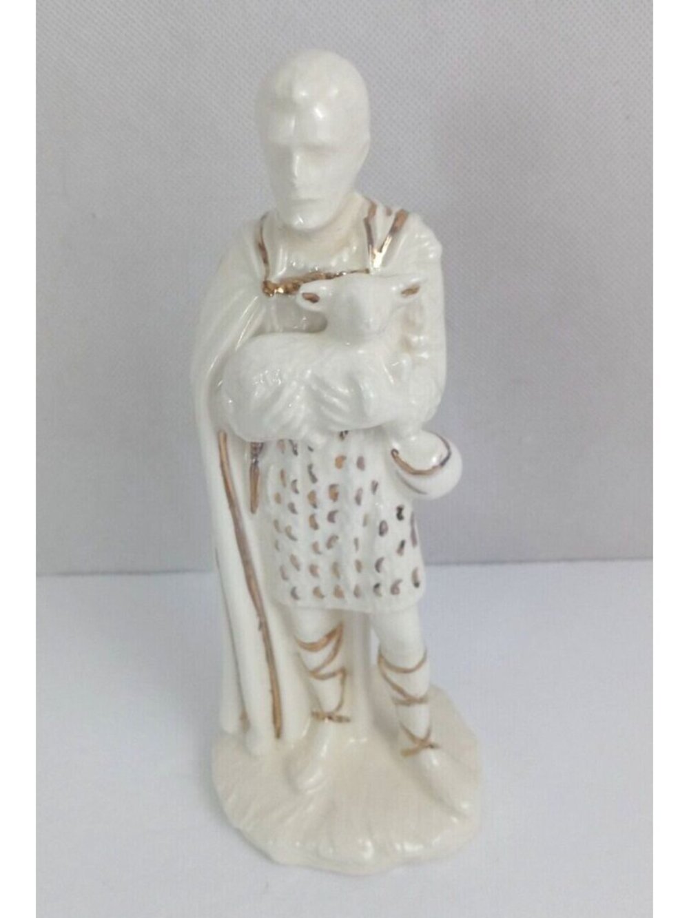 1968 Holland Mold Christmas Nativity Off White & Gold 7.5" Shepherd